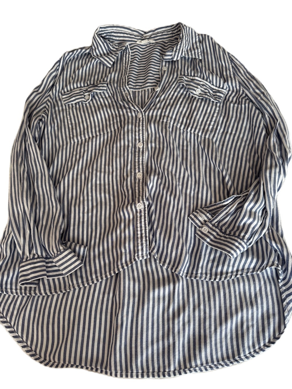 beachlunchlounge Women's Striped Button-Down Shirt in Navy and White